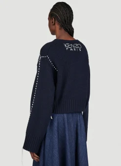Sashiko Stitch Embroidered Sweater