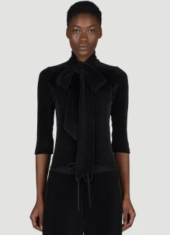Scarf Turtleneck Terry-Cloth Blouse