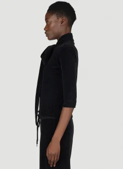 Scarf Turtleneck Terry-Cloth Blouse