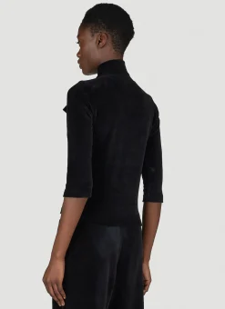 Scarf Turtleneck Terry-Cloth Blouse