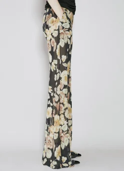 Semi-Sheer Floral Print Pants