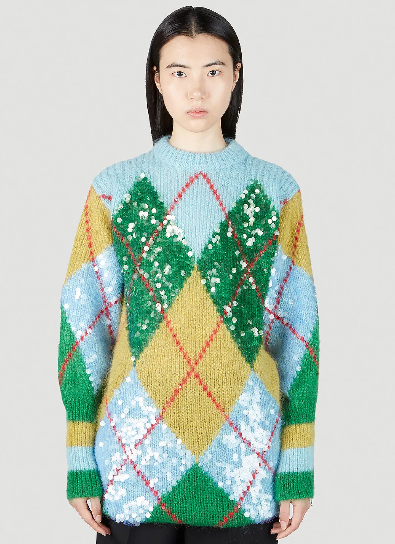 Sequin Embellished Argyle Sweater
