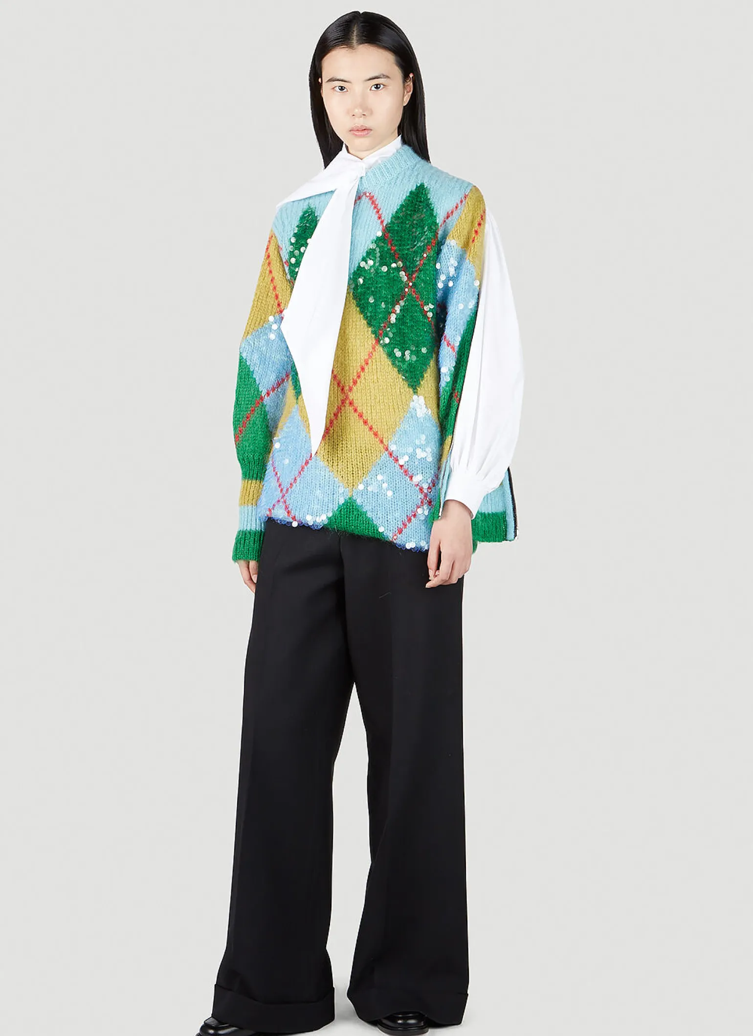 Sequin Embellished Argyle Sweater