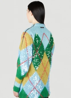 Sequin Embellished Argyle Sweater