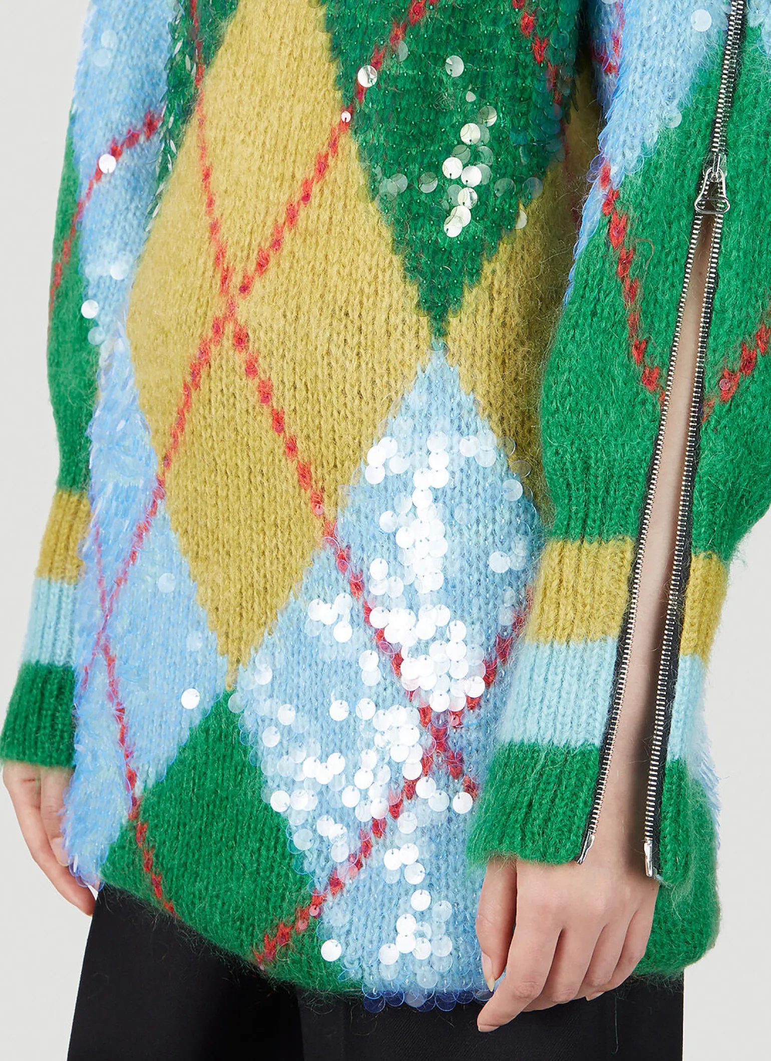 Sequin Embellished Argyle Sweater