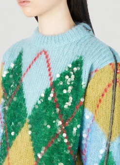 Sequin Embellished Argyle Sweater