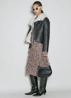 Shearling-Collar Leather Biker Jacket