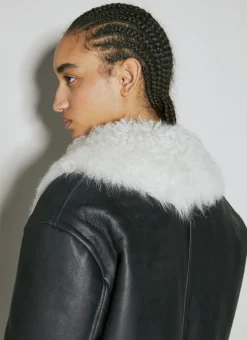 Shearling-Collar Leather Biker Jacket