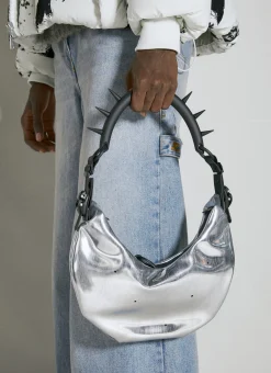 Spike Handle Half Moon Shoulder Bag