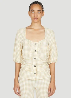 Stretch Seersucker Gathered Blouse