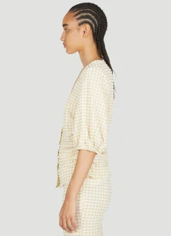 Stretch Seersucker Gathered Blouse