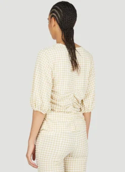 Stretch Seersucker Gathered Blouse
