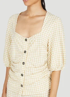 Stretch Seersucker Gathered Blouse