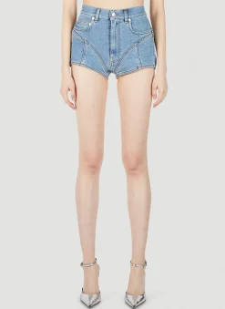 Structured Contrast Panel Denim Shorts
