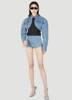 Structured Contrast Panel Denim Shorts