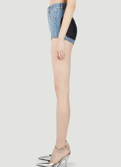 Structured Contrast Panel Denim Shorts
