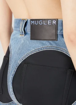 Structured Contrast Panel Denim Shorts
