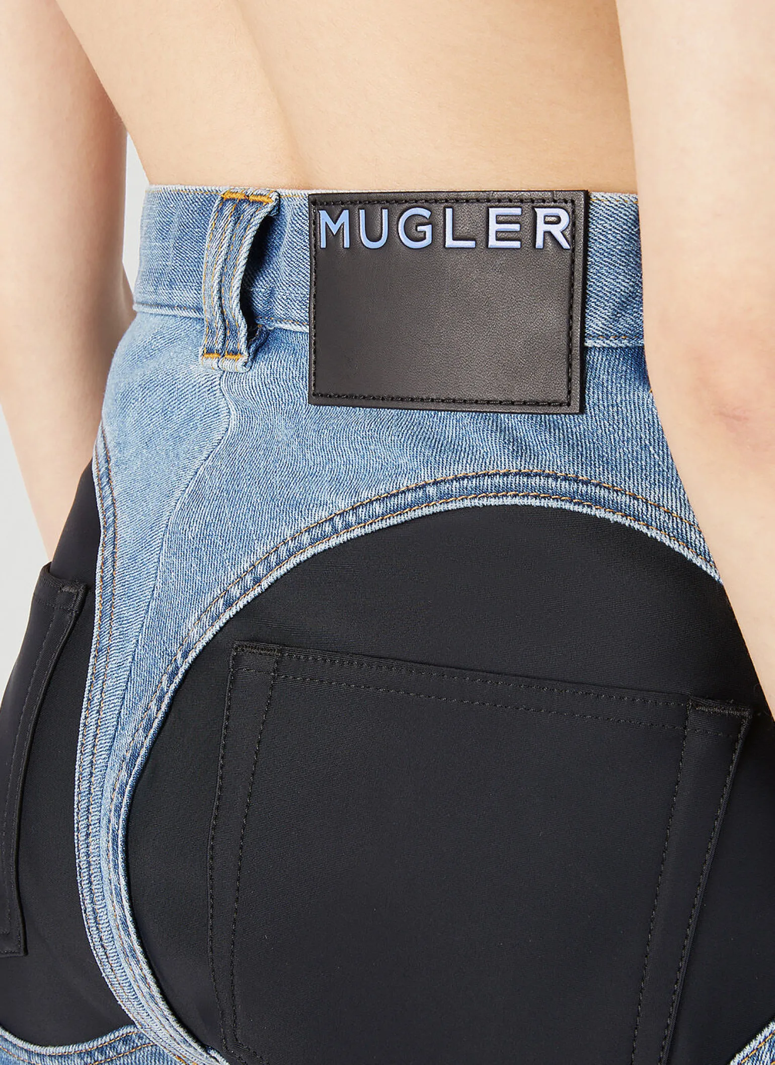 Structured Contrast Panel Denim Shorts