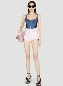 Structured Contrast Panel Denim Shorts