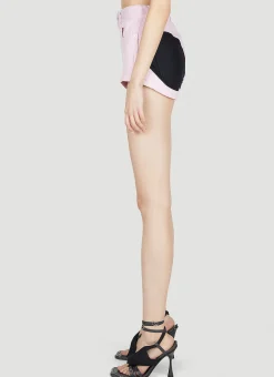 Structured Contrast Panel Denim Shorts