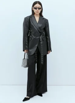 Triple Belt Faux Leather Blazer