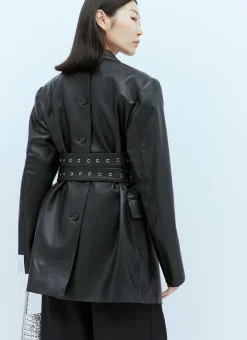 Triple Belt Faux Leather Blazer