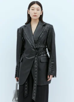 Triple Belt Faux Leather Blazer
