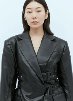 Triple Belt Faux Leather Blazer