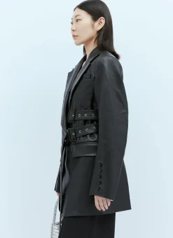 Triple Belt Faux Leather Blazer