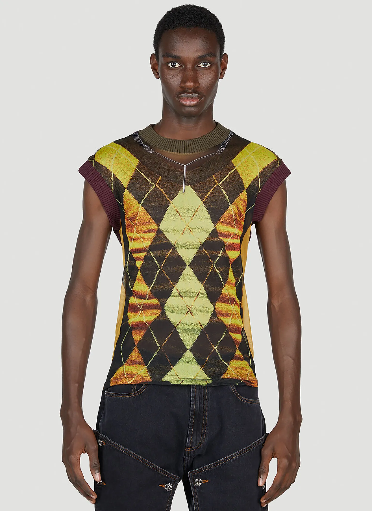 Trompe L'Oeil Argyle Sweater Top