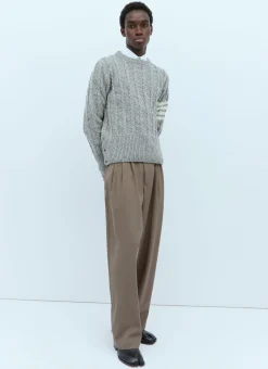 Twist Cable Knit Sweater With Four-Bar Strip