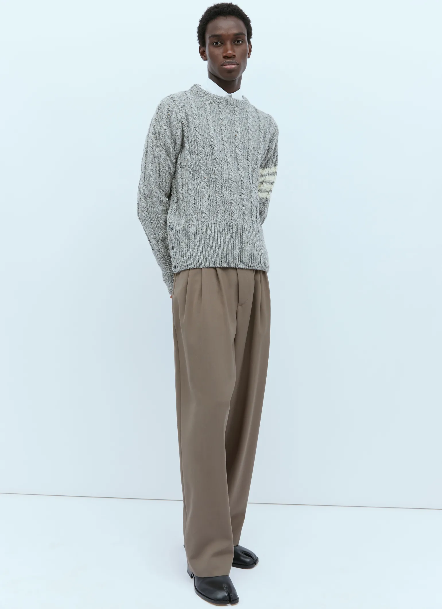 Twist Cable Knit Sweater With Four-Bar Strip