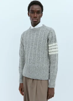 Twist Cable Knit Sweater With Four-Bar Strip