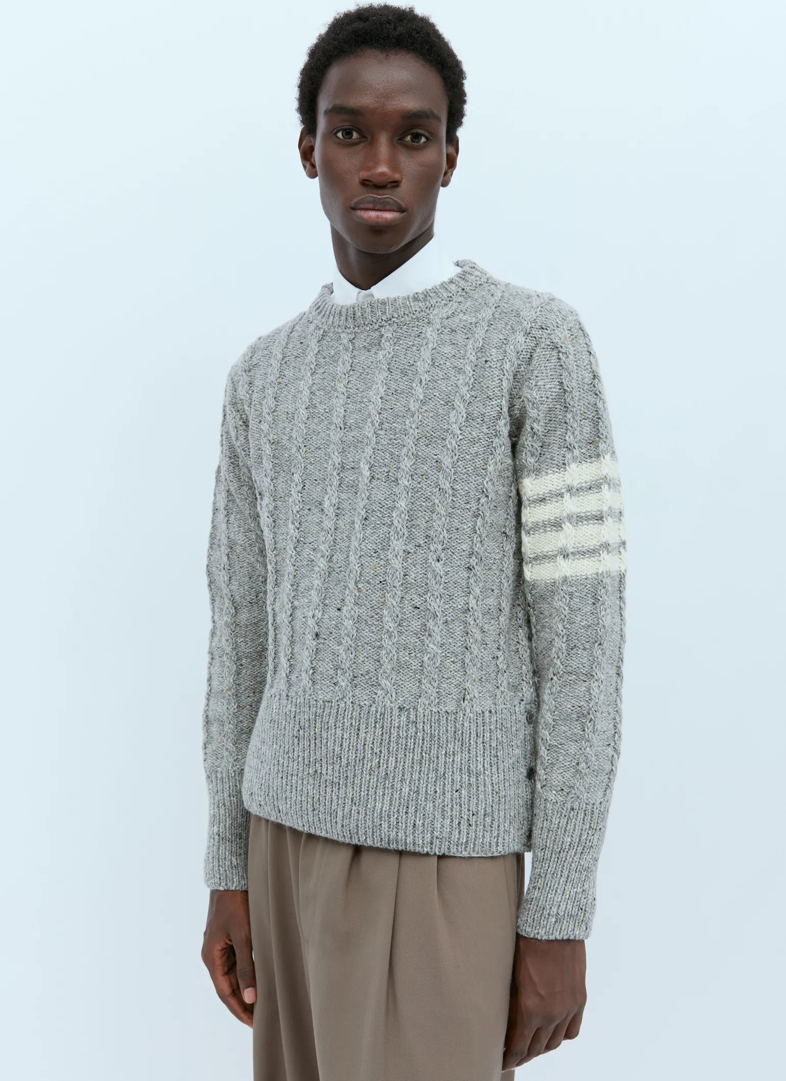 Twist Cable Knit Sweater With Four-Bar Strip