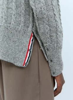 Twist Cable Knit Sweater With Four-Bar Strip