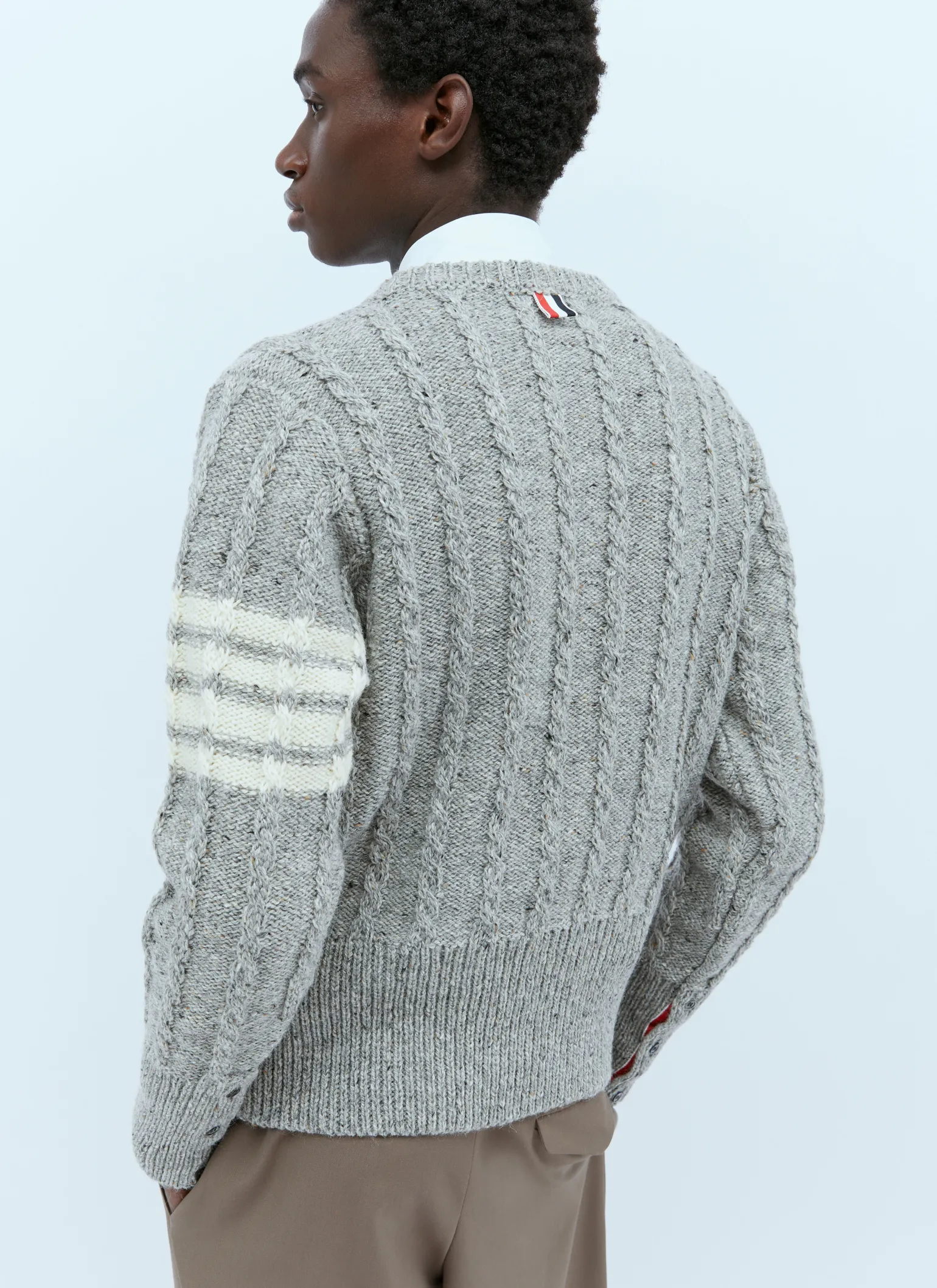 Twist Cable Knit Sweater With Four-Bar Strip