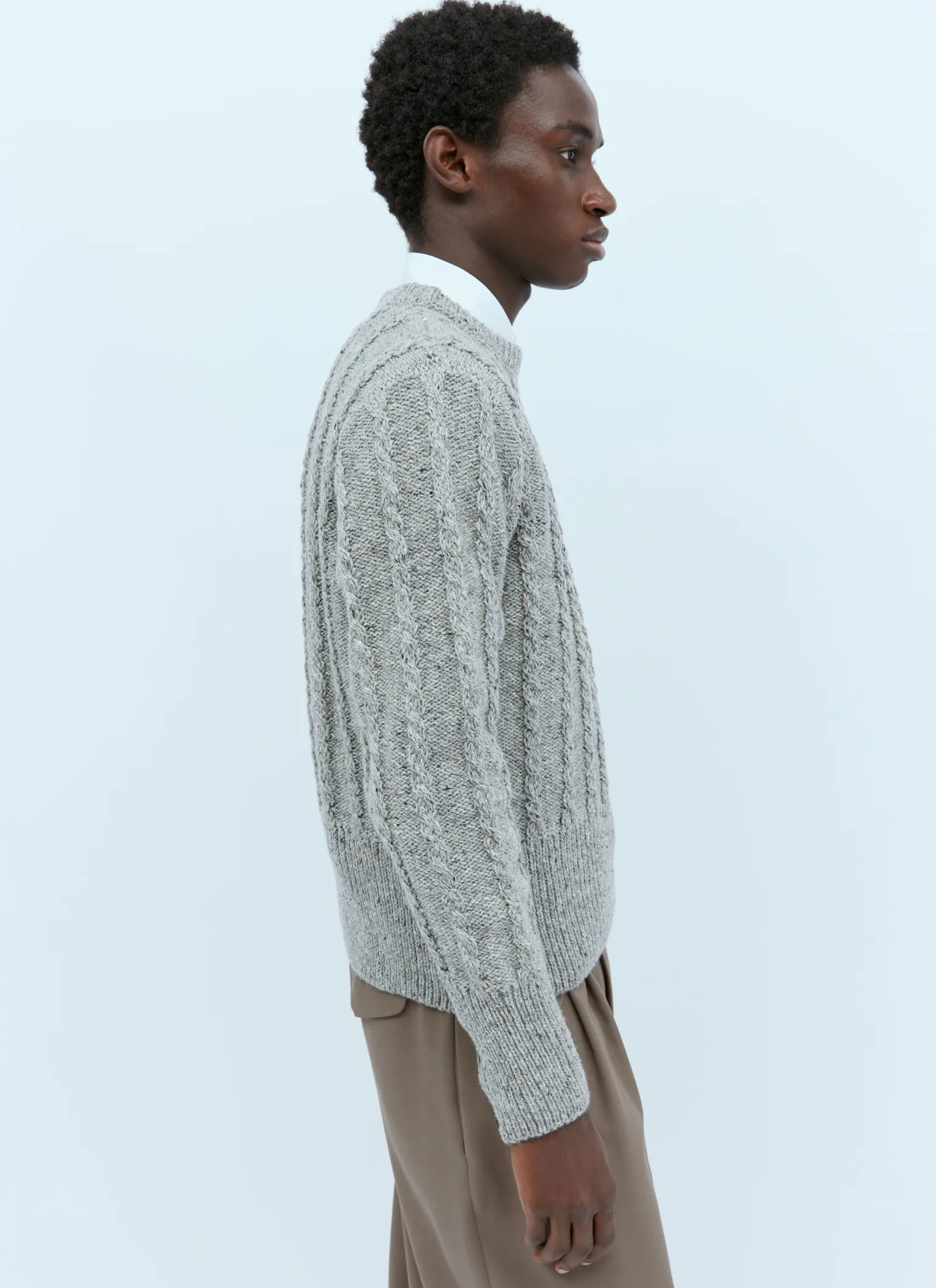 Twist Cable Knit Sweater With Four-Bar Strip