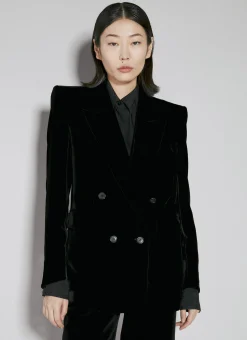 Velvet Double-Breasted Blazer