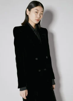 Velvet Double-Breasted Blazer