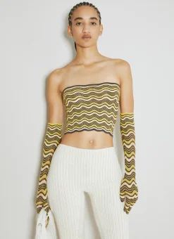 Wave Knit Bandeau Top With Glove Set