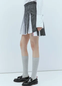 Wool Pinstripe Pleated Skirt