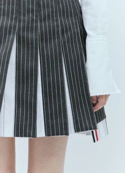 Wool Pinstripe Pleated Skirt