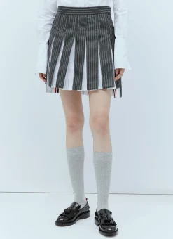 Wool Pinstripe Pleated Skirt