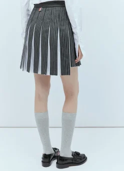 Wool Pinstripe Pleated Skirt