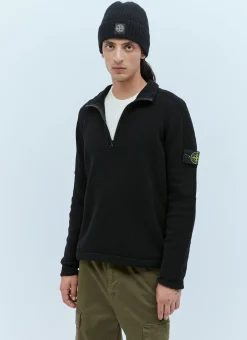 Zip-Up Compass Patch Knit Sweater