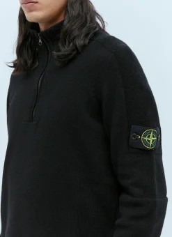 Zip-Up Compass Patch Knit Sweater