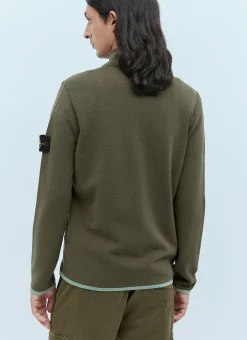 Zip-Up Compass Patch Knit Sweater